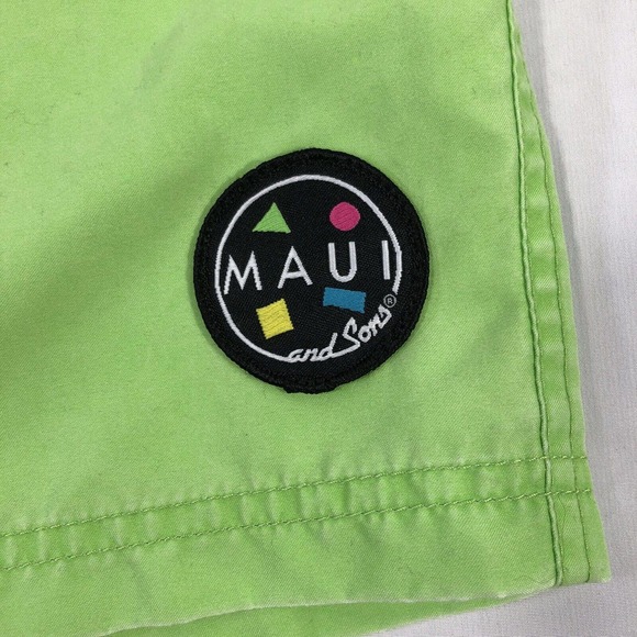 Men's MAUI & SONS Board Shorts Size 28 Swim Trunks Drawstring Tie Green Swimming - Picture 4 of 12